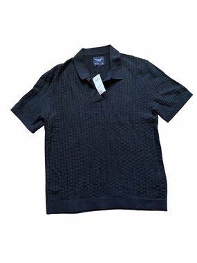 Abercrombie & Fitch Black Textured Knit Polo Shirt